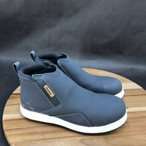 Reebok Comp Toe Free Wedge Work Boots Womens Size 7.5 Wide Gray Leather Pull On